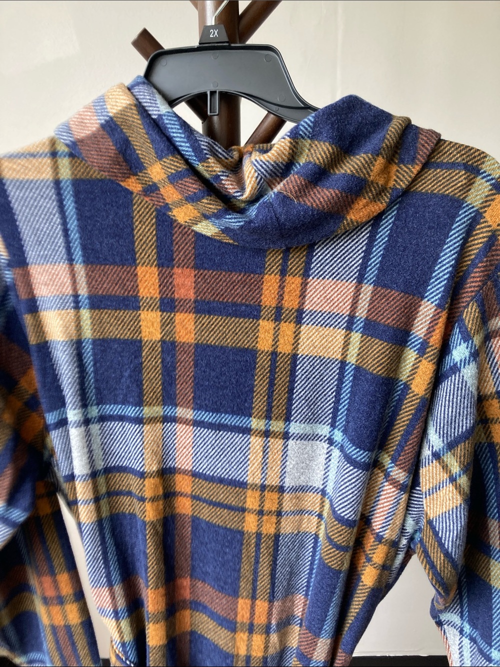 Emily Daniels plaid by printed midi cowlneck dress with belt long sleeve 2X - Picture 13 of 16